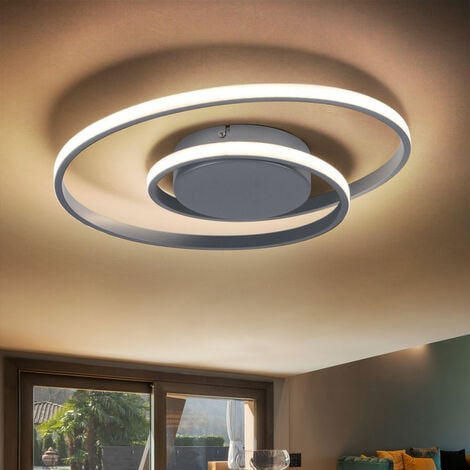 ETC-SHOP LED Deckenleuchte silber Modern Wohnzimmerlampe dimmbar Designleuchte Decke, Switch Dimmer, 1x LED 22 Watt 2200 Lumen warmweiß, 39 cm