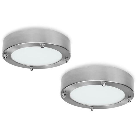 LED Deckenleuchten im 2er SET fürs Bad aus gebürstetem Stahl & Glas, Ø 28 cm