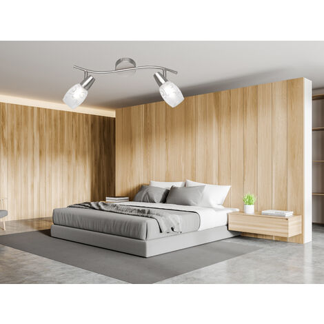 LED Deckenstrahler 2-flammig dimmbar, Silber mit Dekorglas, Breite 39cm