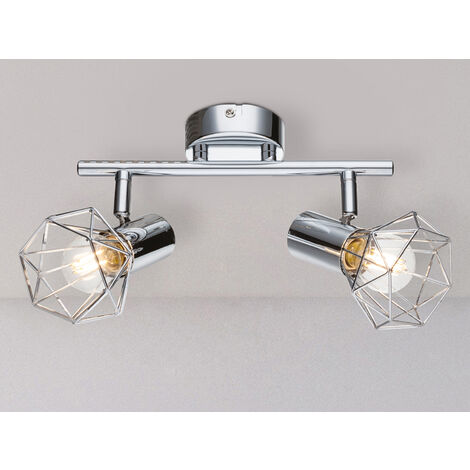 LED Deckenstrahler 2-flammig, Gitter Silber Chrom Industrial, Breite 25,5cm