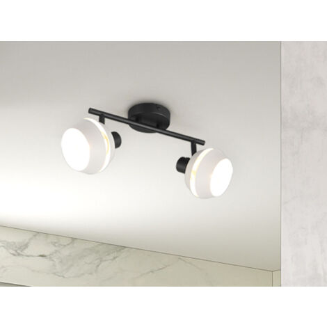 LED Deckenstrahler 2-flammig Schwarz, Metallschirme Grau, Breite 37cm