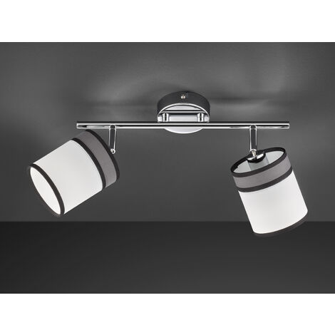 LED Deckenstrahler 2-flammig Silber Chrom, Stoffschirme Weiß / Grau, Breite 51cm