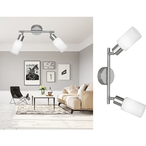 LED Deckenstrahler 2-flammig Silber Opal Glasschirme Weiß, Breite 48cm