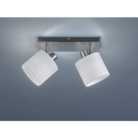 LED Deckenstrahler 2-flammig Silber, Stoffschirme Weiß, Breite 28cm