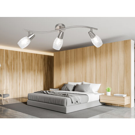 LED Deckenstrahler 3-flammig dimmbar, Silber mit Dekorglas, Breite 56cm