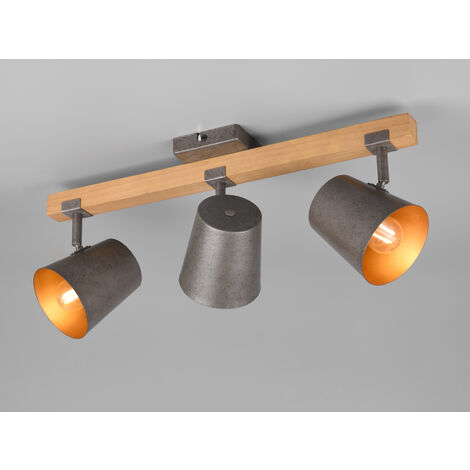 LED Deckenstrahler 3-flammig Silber antik & Gold mit Holz, Breite 54cm