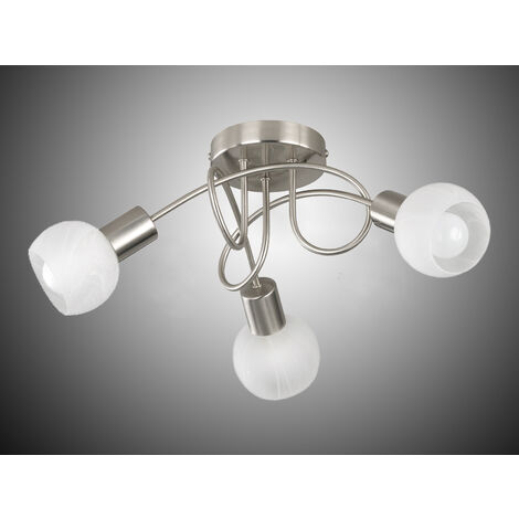 LED Deckenstrahler 3 flammig, Silber/Chrom Glas Alabaster, Ø47cm