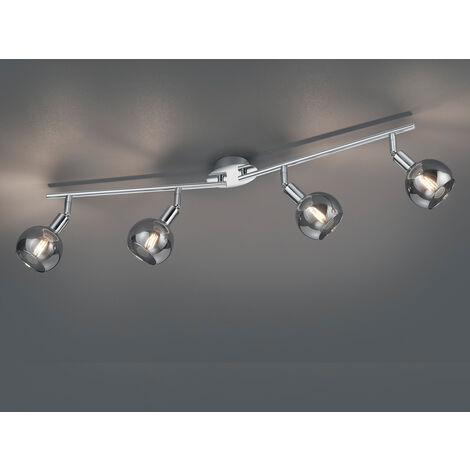 LED Deckenstrahler 4-flammig dimmbar, Chrom mit Rauchglas, Breite 85cm