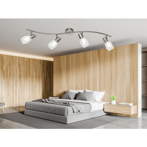 LED Deckenstrahler 4-flammig dimmbar, Silber mit Dekorglas, Breite 79cm