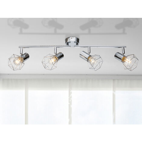 LED Deckenstrahler 4-flammig, Gitter Silber Chrom Industrial, Breite 60cm