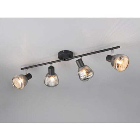 LED Deckenstrahler 4-flammig mit Glasschirmen Chrom bedampft, Breite 70cm