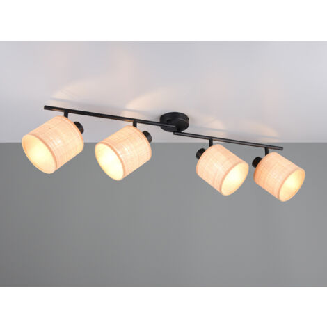 LED Deckenstrahler 4-flammig mit Lampenschirmen aus Bast, Breite 87cm