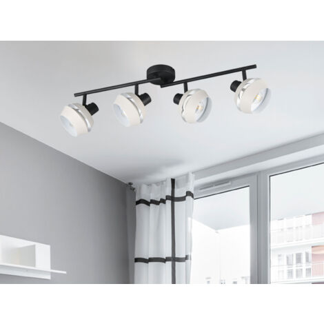 LED Deckenstrahler 4-flammig Schwarz, Metallschirme Grau, Breite 72cm