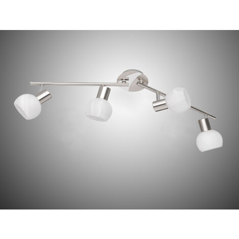 LED Deckenstrahler 4-flammig Silber Chrom & Glas Alabaster, Breite 69cm