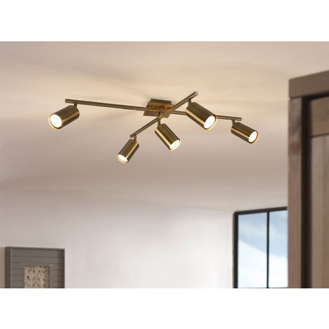 LED Deckenstrahler Altmessing 5-flammig dimmbar, Breite 77,4cm