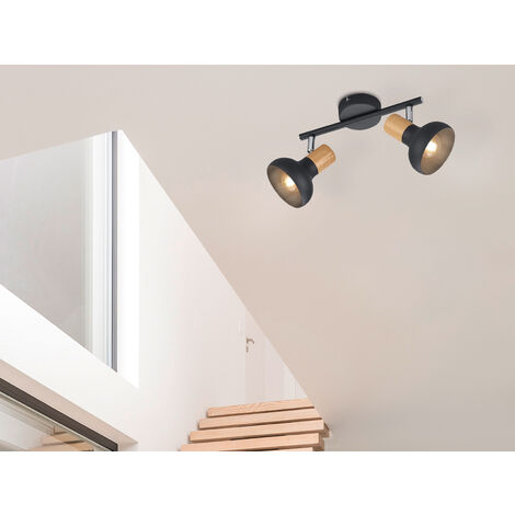 LED Deckenstrahler aus Metall in Schwarz & Holzoptik, Breite 30cm