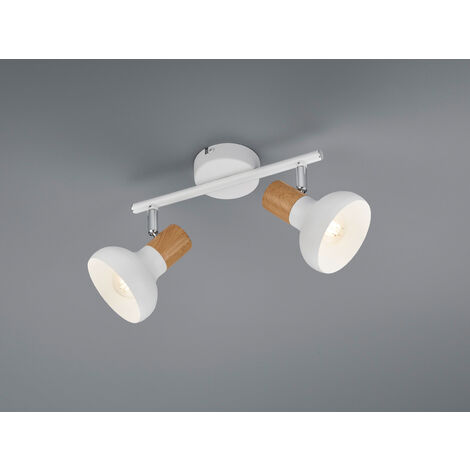 LED Deckenstrahler aus Metall in Weiß & Holzoptik, Breite 30cm