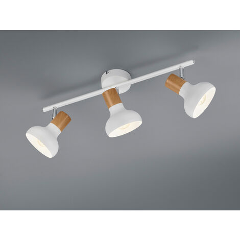 LED Deckenstrahler aus Metall in Weiß & Holzoptik, Breite 47cm