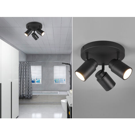 LED Deckenstrahler Badezimmerlampe Schwarz 3-flammig, Ø 20cm