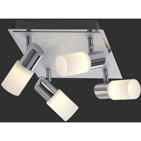 LED Deckenstrahler CLAPTON 4-flammig, Silber mit Glasschirmen, Quadrat 23cm