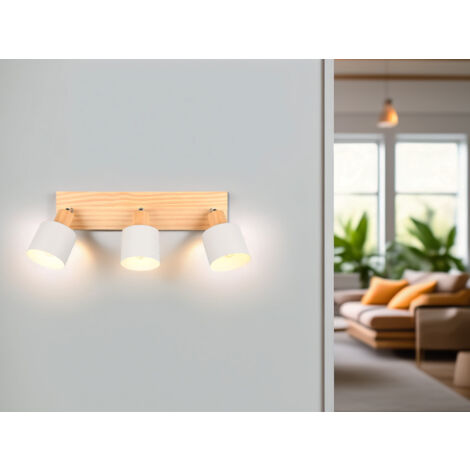 LED Deckenstrahler Hellgrau mit Holz 3-flammig, Breite 45cm