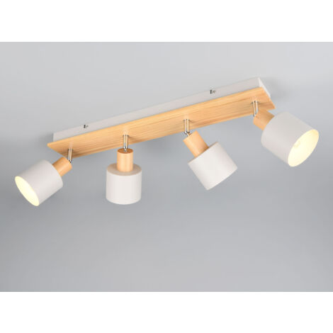 LED Deckenstrahler Hellgrau mit Holz 4-flammig, Breite 60cm