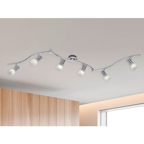 LED Deckenstrahler LEVISTO 6-flammig Silber Glasschirme schwenkbar, Breite 180cm