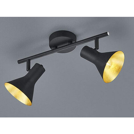 LED Deckenstrahler Metall Schwarz Gold 2-flammig, Breite 33cm