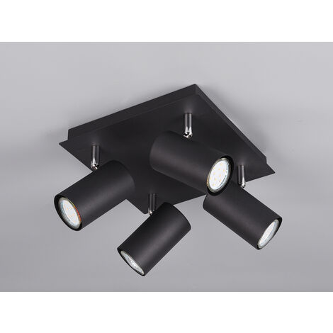 LED Deckenstrahler Schwarz 4-flammig, Quadrat 24cm