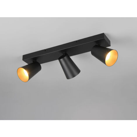 LED Deckenstrahler Schwarz Gold 3-flammig, Breite 46cm