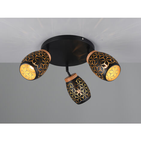 LED Deckenstrahler Schwarz Gold 3-flammig mit Stanzmuster, Ø58cm