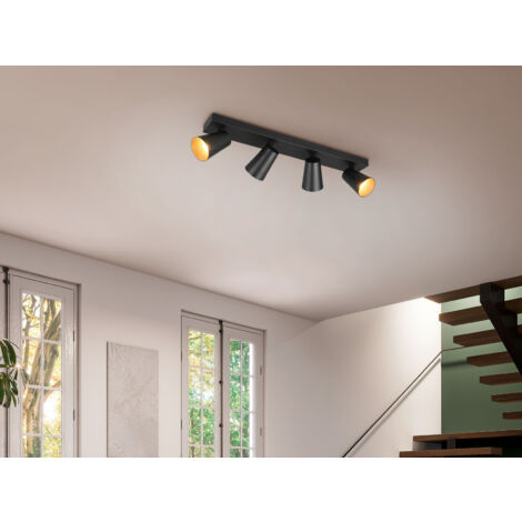 LED Deckenstrahler Schwarz Gold 4-flammig, Breite 64cm