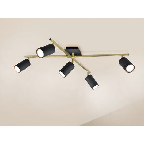 LED Deckenstrahler Schwarz Gold 5-flammig, Arme verstellbar, Breite 77,4cm