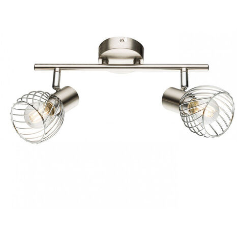 LED Deckenstrahler Silber 2-flammig mit Gitter Lampenschirmen, Breite 30cm