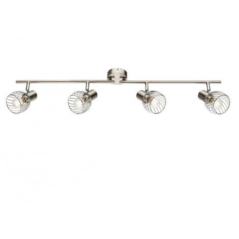 LED Deckenstrahler Silber 4-flammig mit Gitter Lampenschirmen, Breite 80cm
