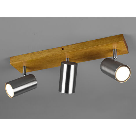 LED Deckenstrahler Silber mit Holz 3-flammig, Breite 44cm