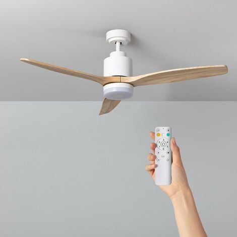 LED-Deckenventilator Aussen Mersin Weiss Holz 132cm Motor DC