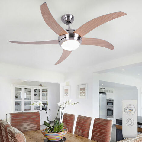 LED Deckenventilator inkl. Fernbedienung Timer Vor- und Rücklauf 3 Stufen 132 cm Flügel MDF Braun Metall silber Glas opal