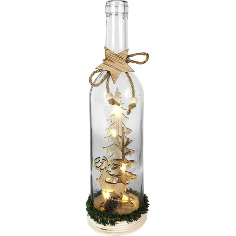 Led Deko Flasche Mit Holz Weihnachtsdeko M960009