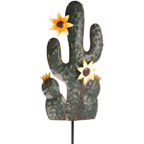 LED Deko Kaktus Gartenstecker Metallfigur Dekopflanze Kakteen Solar Gartendeko  - gelbe Blüten