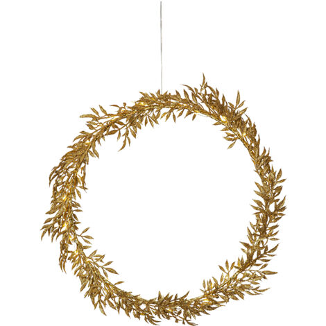LED Deko-Kranz Elegant goldener Blätterkranz Batterien + Timer Ø 44cm