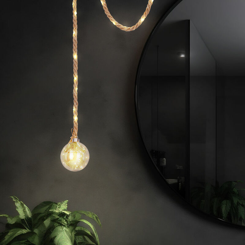Image of Led deko lampada a sospensione lampada a sospensione plafoniera lampada da soggiorno corda di canapa vetro ambra, 2 watt 18 lm 2500 k bianco caldo, h