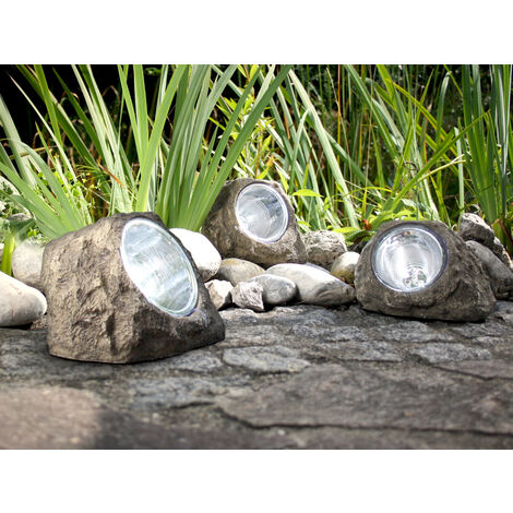LED DEKO Solarsteine für den Garten & Außenbereich - 3er SET, grau