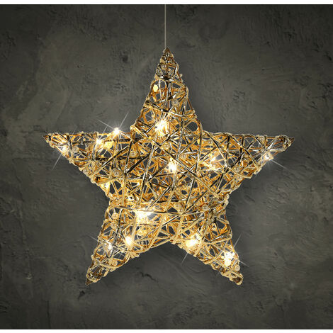 LED Deko Stern Gold mit Timer - 30 cm - Weihnachtsstern zum Hängen warm weiß beleuchtet