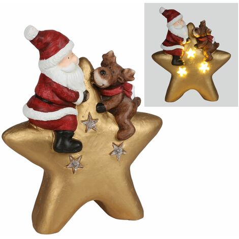 LED-Deko-Stern mit Weihnachtsmann und Rentier Weihnachtsdekoration Dekofigur