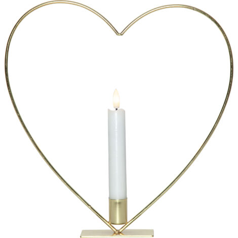 LED Dekoleuchte ,Flamme Heart' mit goldenem Herz, Batterie + Timer, flackernd, warmweiß, H 28cm