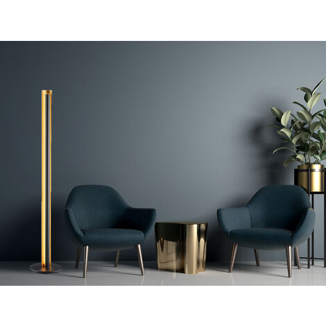 LED Design Stehlampe TEXEL schmal stufenweise dimmbar Schwarz / Gold, H: 134cm