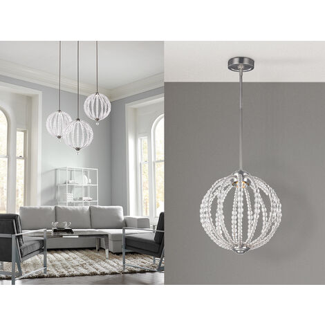 LED Designer Pendelleuchte OBERLIN Kugel mit Perlen aus Kristallglas, Ø 35cm