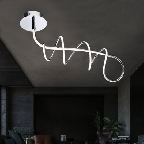 LED Designleuchte Spirale Deckenleuchte Modern silber Deckenlampe LED Design Modern, Chrom opal weiß, 30W 1753Lm warmweiß, LxBxH 72x19x49 cm
