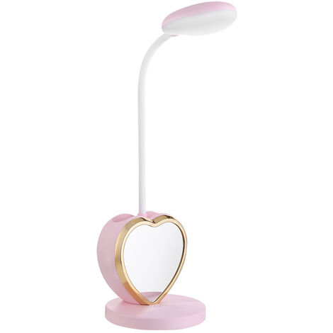 LED Desk Lamp for Girls, Rechargeable Desk Lamp with USB Charging Port, Eye-Caring Dimmable Bedside Lamp with Phone Holder and Phone Stand, Reading Light Pink for Study, Kids, Teen